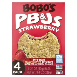 Bobo's Oat Bars, PB & Js, клубника, 4 упаковки по 60 г (2,1 унции)