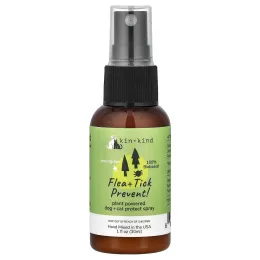 Kin+Kind, Flea + Tick Prevent!, спрей для защиты собак и кошек на растительной основе, лемонграсс, 30 мл (1 жидк. унция)
