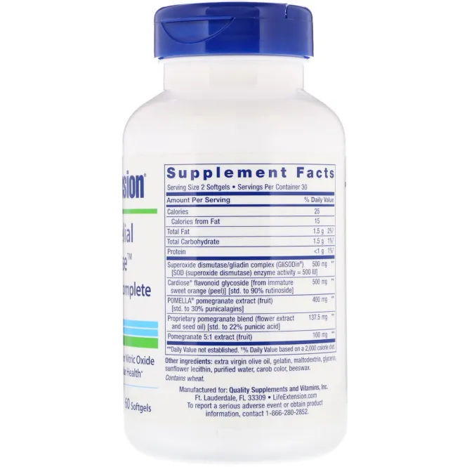 Life Extension, Endothelial Defense, Полноценный комплекс с гранатом, 60 мягких таблеток