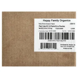 Happy Family Organics, Happy Baby®, Nutty Blends™, органические бананы с 1 чайной ложкой арахисовой пасты, для детей от 6 месяцев, 12 паучей по 85 г (3 унции)