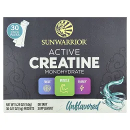 Sunwarrior, активный моногидрат креатина, без добавок, 30 пакетиков по 5 г (0,17 унции)