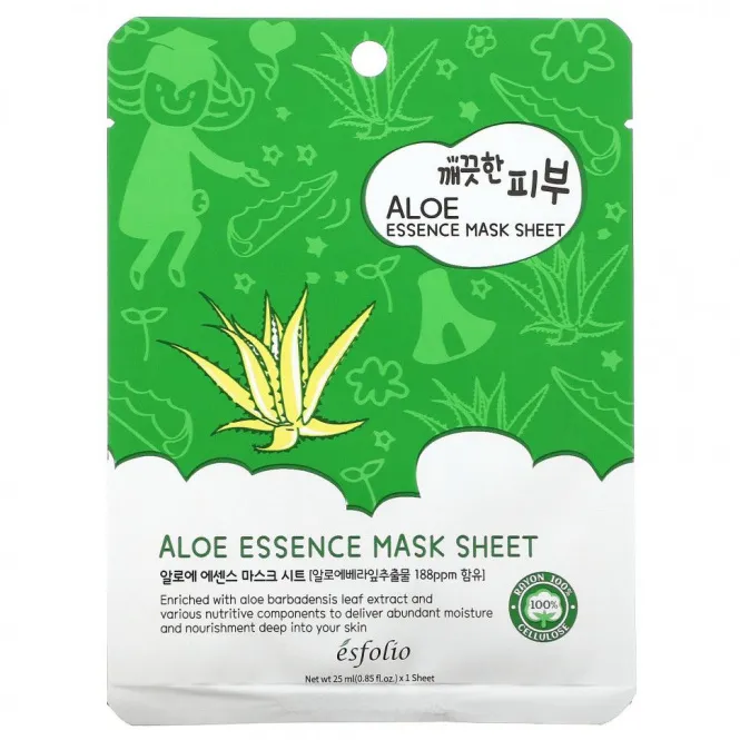 Esfolio, Aloe Essence Beauty Mask Sheet, 10 Sheets, 0.85 fl oz (25 ml) Each