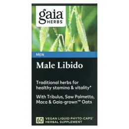 Gaia Herbs, Мужское либидо с сорняками из роговой козы, сереной, макой и овсом с гайей, 60 веганских жидких фитокапсул