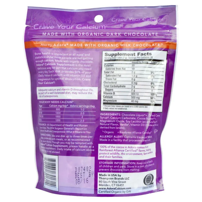 Adora, Добавка с кальцием, с натуральным темным шоколадом, 30 дисков