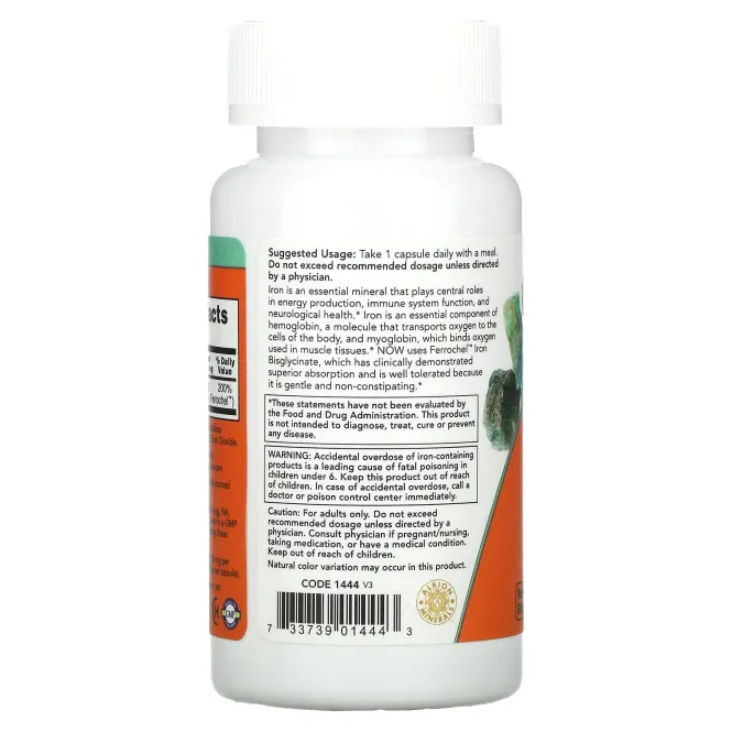 NOW Iron 36 mg Double Strenght Железо двойной силы, 90 растительных капсул