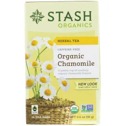 Stash Tea, Herbal Tea, Organic Chamomile, Caffeine Free, 18 Tea Bags, 0.6 oz (18 g)