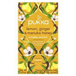 Pukka Herbs, органический травяной чай, лимон, имбирь и мед манука, без кофеина, 20 пакетиков, 40 г (1,41 унции)