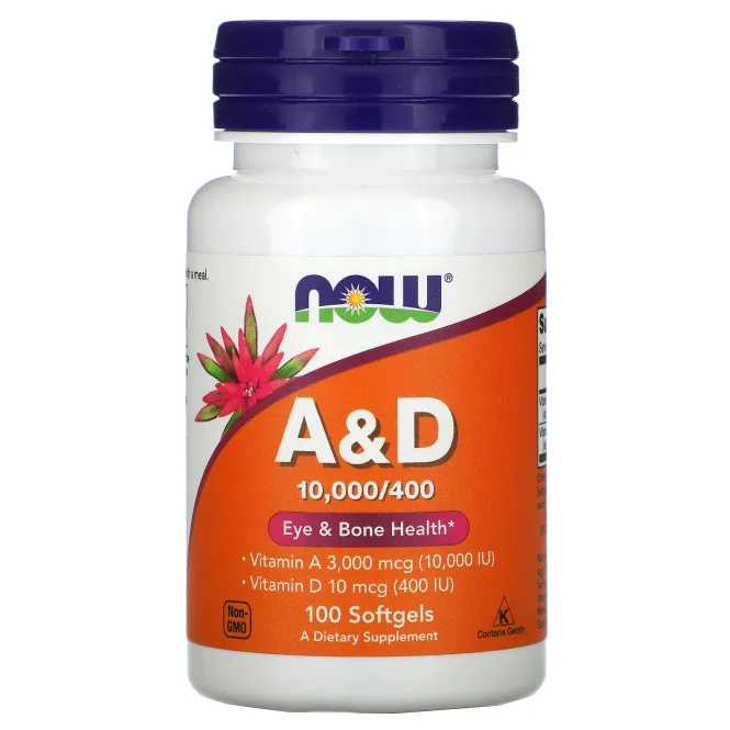 Now Foods, A&D, Необходимое питание, 10000 МЕ / 400 МЕ, 100 гелевых капсул