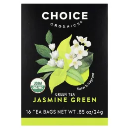 Choice Organic Teas, зеленый чай, зеленый жасмин, 16 чайных пакетиков, 24 г (0,85 унции)