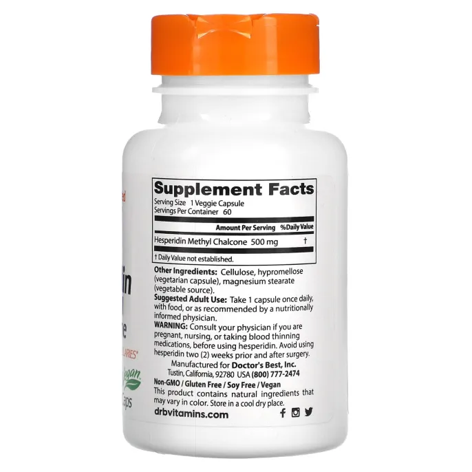 Doctor's Best, Гесперидин метил халькон (Best Hesperidin, Methyl Chalcone), 500 мг, 60 растительных капсул