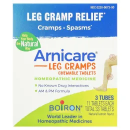 Boiron, Arnicare, средство от судорог в ногах, лимон, 3 тюбика, 11 жевательных таблеток в тюбике