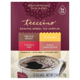 Teeccino, набор чая из обжаренных трав, 4 вкуса, без кофеина, 12 чайных пакетиков, 72 г (2,54 унции)