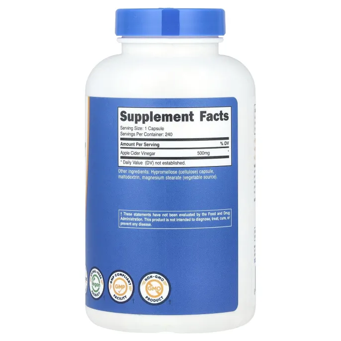 Nutricost, Яблочный уксус, 500 мг, 240 капсул