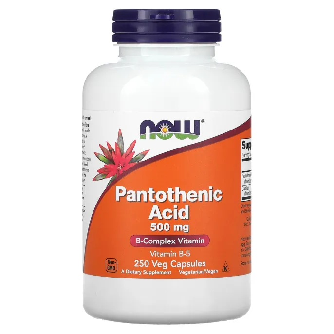 Пантотеновая кислота 500 мг (Витамин Б5), Pantothenic Acid 500 mg, Now Foods, 100 вегетарианских капсул