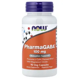 NOW Foods, PharmaGABA® с цитратом магния, 90 вегетарианских капсул