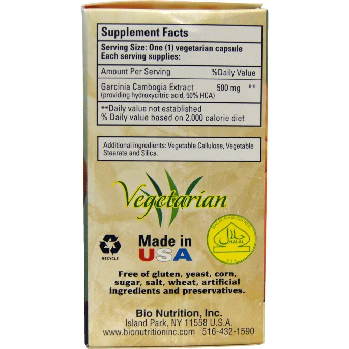Bio Nutrition, Гарциния камбоджийская, 500 мг, 60 капсул на растительной основе
