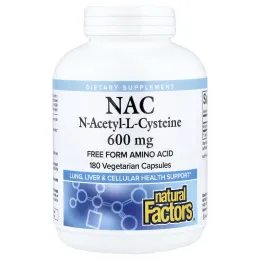 Natural Factors, NAC, 600 мг, 180 вегетарианских капсул