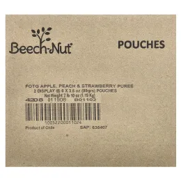 Beech-Nut, фрукты, для детей от 6 месяцев, яблоко, персик и клубника, 12 паучей по 99 г (3,5 унции)