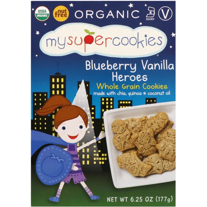 MySuperCookies, Цельнозерновые кукурузные печенья, герои черничной ванили, 6,25 унции (177 г)