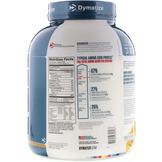 Dymatize Nutrition, ISO 100 гидролизованный 100%-ый белковый сывороточный изолят, банановый вкус, 2,27 кг (5 фунтов)