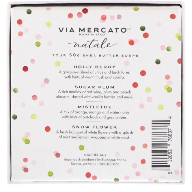 European Soaps, Via Mercato, Natale, набор мыла с маслом ши, 4 мыла по 50 г