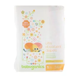 BabyGanics, Ультравпитывающие подгузники, размер 1, 8-14 фунтов (4-6 кг), 34 шт