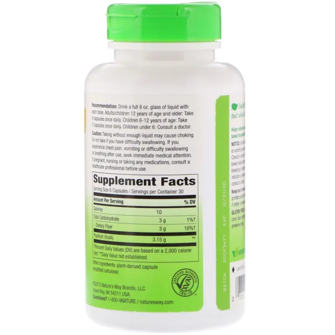 Nature's Way, Psyllium, Husks, 525 mg, 180 Vegetarian Capsules