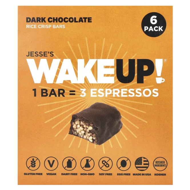 Jesse's WAKEUP!, рисовые батончики с хрустящей корочкой, темный шоколад, 6 шт., 32 г (1,13 унции)