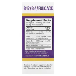 Superior Source, Метилкобаламин B-12, 1000 мкг, B-6 и фолиевая кислота 800 мкг, MicroLingual, 60 таблеток