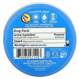 Badger Company, Солнцезащитный крем с прозрачным цинком, SPF40, без запаха, 68 г (2,4 унции)