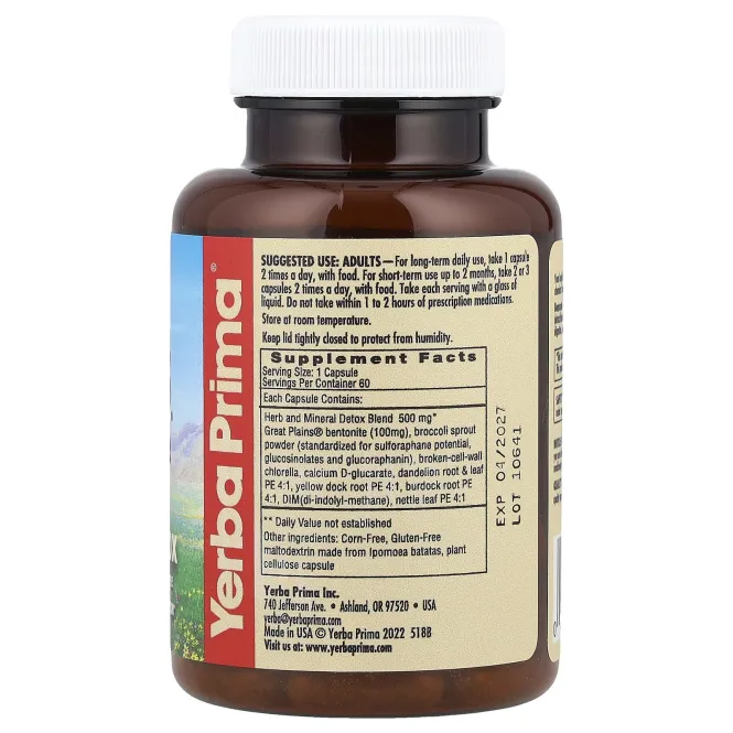 Yerba Prima, Средство детоксикации Бентонит + Травы, 60 капсул