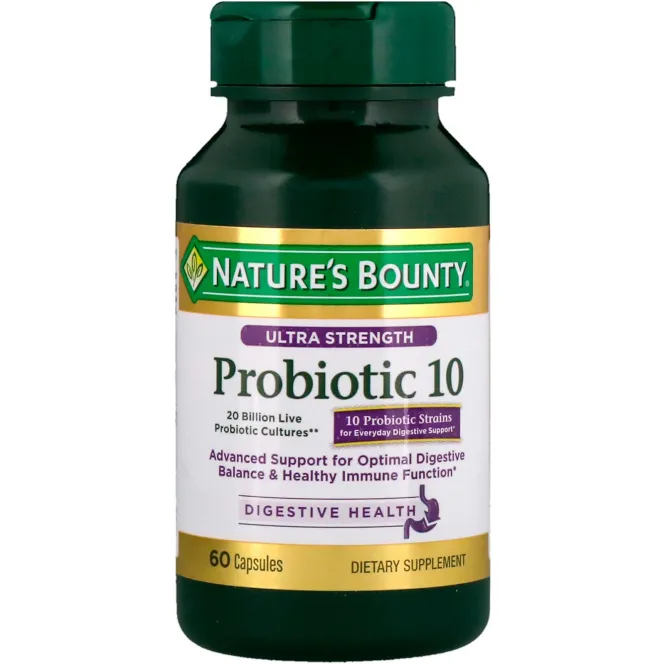 Nature's Bounty, Ультра эффективный пробиотик 10, 60 капсул