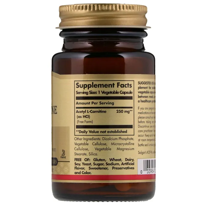 Solgar, Ацетил-L-Карнитин, 250 мг, 30 вегетарианских капсул