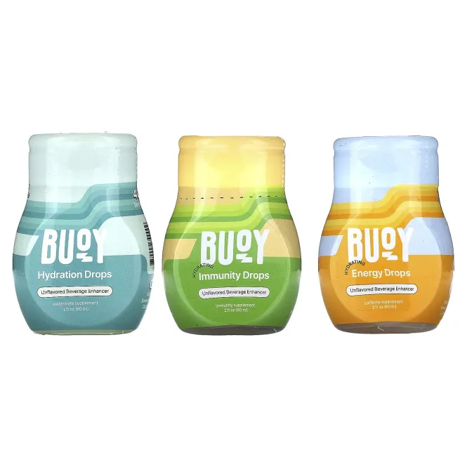 Buoy Hydration, Ежедневный оздоровительный набор капель, без добавок, 3 шт. В упаковке, 60 мл (2 жидк. унц.)