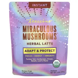 Teeccino, Miraculous Mushrooms™, растворимый травяной латте, без кофеина, 224 г (7,9 унции)