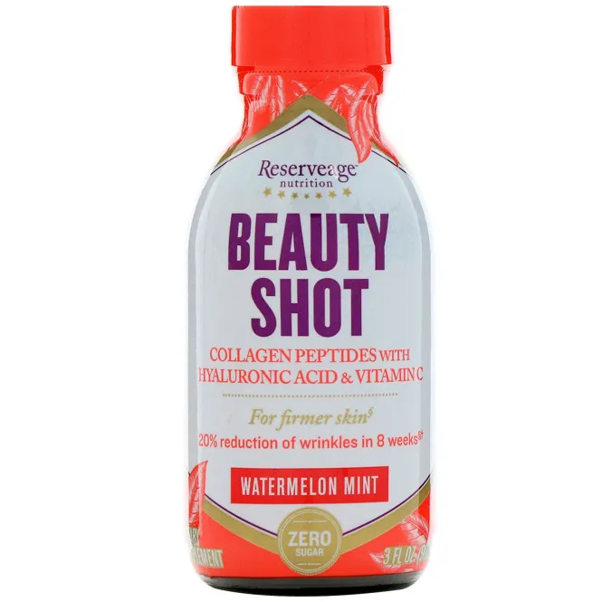 ReserveAge Nutrition, Beauty Shot, пептиды коллагена с гиалуроновой кислотой и витамином С, арбуз и мята, 6 бутылочек, 3 ж. унц. (90 мл) каждая