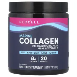 NeoCell, Порошок из морского коллагена с гиалуроновой кислотой, МСМ и витамином C, без добавок, 200 г (7 унций)
