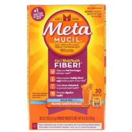 Metamucil, 4 in 1 MultiHealth Fiber Powder Packets, Sugar Free, Orange Smooth Singles, 30 Packets, 0.21 oz (5.8 g) Each