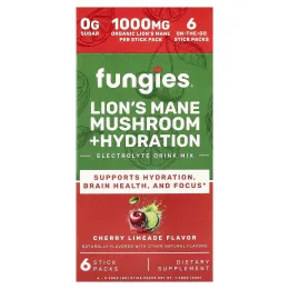 Fungies, ежовик гребенчатый, гриб, гидратация, смесь для приготовления электролитического напитка, вишневый лаймад, 6 пакетиков по 8 г (0,28 унции)
