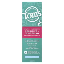 Tom's of Maine, Sensitive + Whitening, зубная паста для чувствительных зубов, без фтора, успокаивающая мята, 113 г (4 унции)