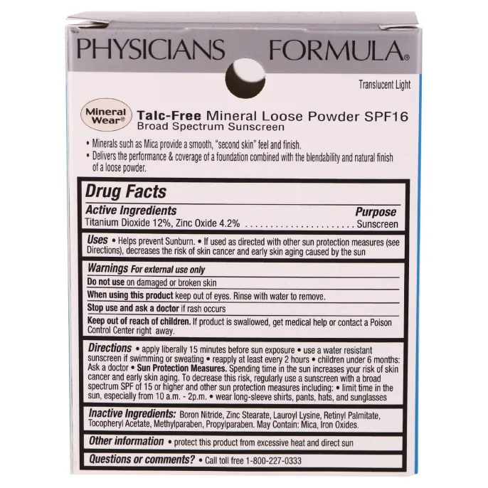 Physicians Formula, Mineral Wear, рассыпчатая пудра, легкий матовый оттенок, SPF 16, 0,49 унций (14 г)