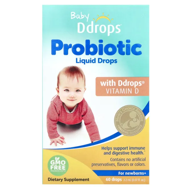 Ddrops, Baby, жидкие капли с пробиотиком, для новорожденных, 60 капель, 2,2 мл (0,07 жидк. унц.)