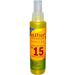 Alba Botanica, Кокосовое обезвоженное масло с фактором защиты SPF 15, Натуральный солнцезащитный фильтр, 4,5 жидкой унции (133 мл)