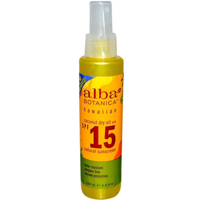 Alba Botanica, Кокосовое обезвоженное масло с фактором защиты SPF 15, Натуральный солнцезащитный фильтр, 4,5 жидкой унции (133 мл)