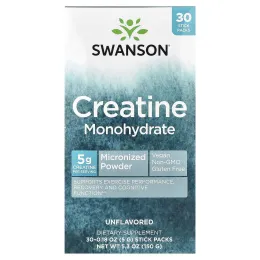 Swanson Vitamins, моногидрат креатина, без добавок, 30 стик-пакетов по 5 г (0,18 унции)