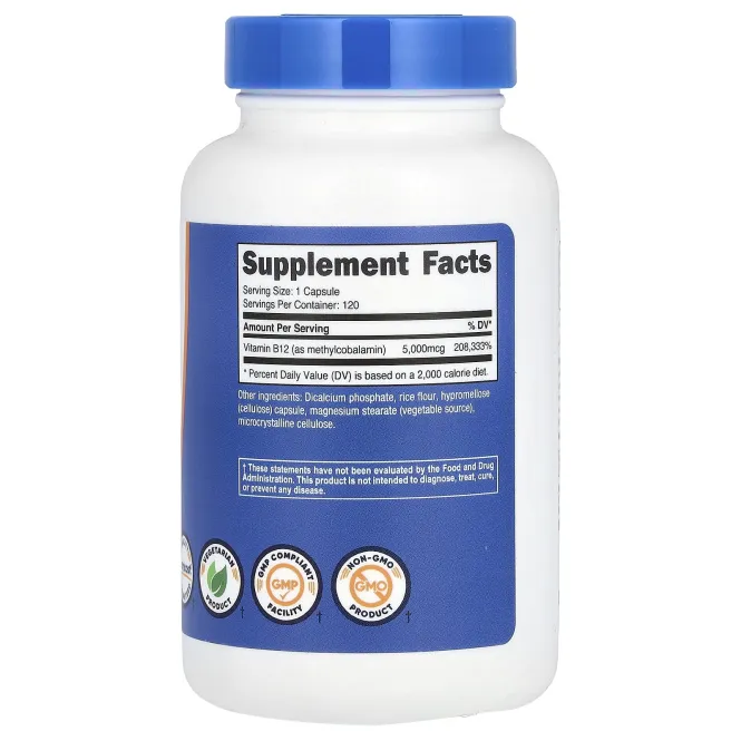 Nutricost, витамин B12, 5000 мкг, 120 капсул