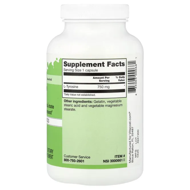 Vitacost, L-Tyrosine, 750 mg, 180 Capsules