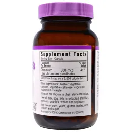 Bluebonnet Nutrition, Пиколинат хрома, 500 мкг, 100 капсул в растительной оболочке