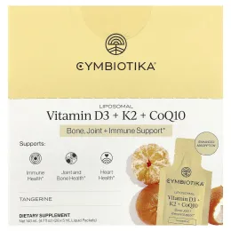 Cymbiotika, липосомальные витамины D3, K2 и коэнзим Q10, мандарин, 28 пакетиков по 5 мл (0,17 жидк. унции)