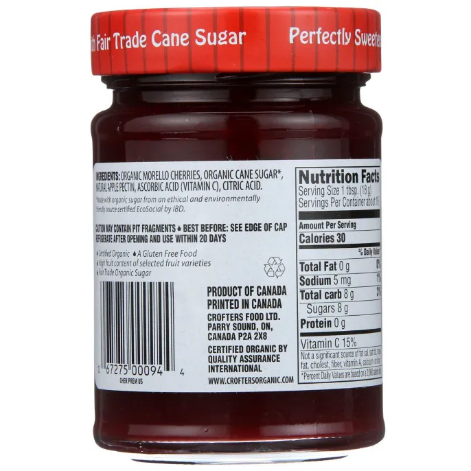 Crofter's Organic, Высококачественный джем, Вишня, 10 унций (283 г)